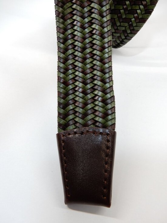 Up to 32” Woven Braided Green Leather Belt Adjustable Unisex  WILL Braided Stretch Woven LEATHER BELT Size 32 S Olive Green Brown NEW $110